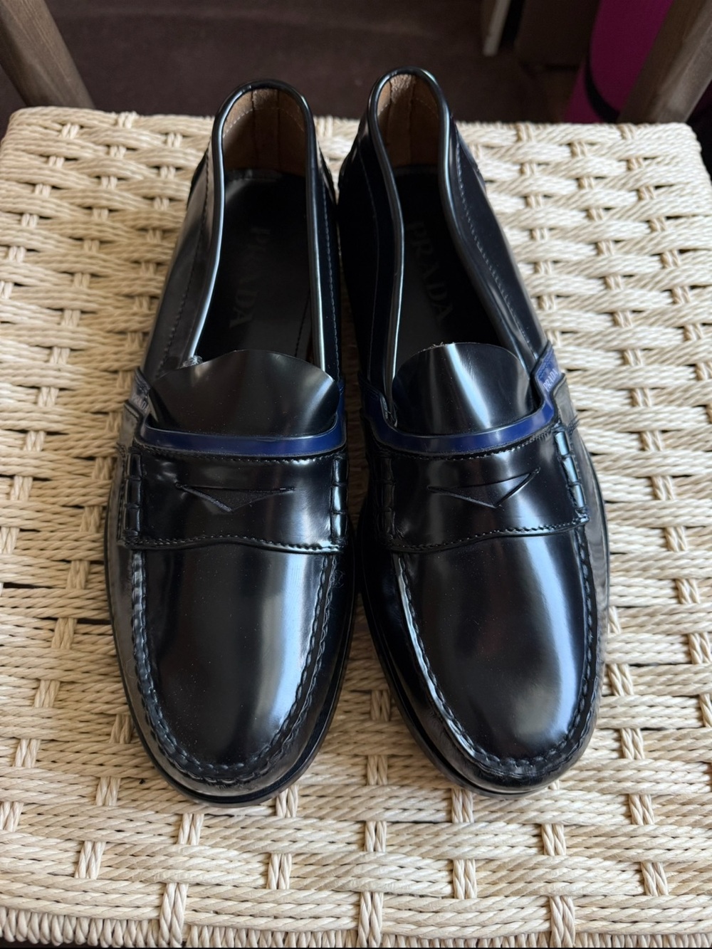 AUTH LUXURY PRADA PENNY LOAFER SHOES 2DG100 BLACK LEATHER US 9.5 - Picture 2 of 9